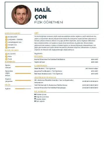 Fizik Öğretmeni CV Örnekleri cv indir